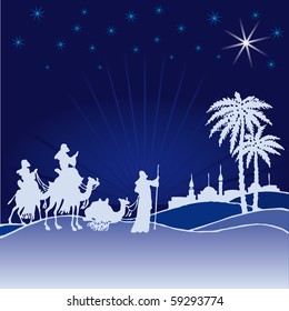 Classic three magic scene and shining star of Bethlehem.