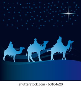 Classic three magic scene and shining star of Bethlehem.