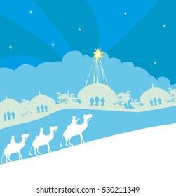  Classic three wise men scene and shining star of Bethlehem 