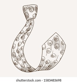 Classic tie with collar hand drawn illustration. Elegant official necktie. Formal wear male accessory freehand ink drawing. Sketched apparel. Isolated monochrome neckwear design element