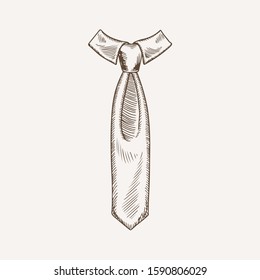 Classic tie with collar hand drawn illustration. Elegant official necktie. Formal wear male accessory freehand ink drawing. Sketched apparel. Isolated monochrome neckwear design element