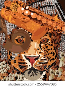 Classic tiger face background musical theme royal vector