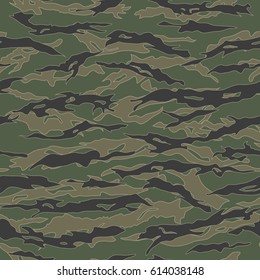 Classic Tiger stripe Camouflage seamless patterns. Vector Illustration.