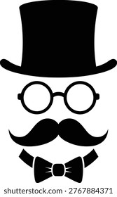 Classic top hat and bowtie character with round spectacles and mustache Vector
