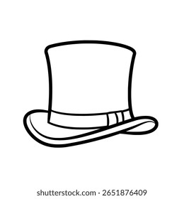 A classic top hat in a simple line art illustration. A minimalist sketch of a gentleman's formal headwear for vintage or magic themes.