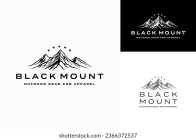 Diseño del logotipo del logotipo del paisaje al aire libre de la vendimia Top Mountain Mount Hand Drahuette Black White