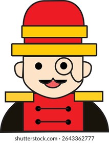 Classic Toy Soldier Vector Illustration in Red Uniform with Monocle and Hat for Christmas, Holiday, and Carnival Themes