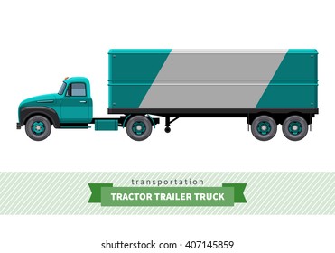 Classic tractor trailer truck side view. Semi truck isolated illustration