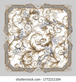 Classic Traditional baroque print for textile design and scarves. Traditional ornate baroque print