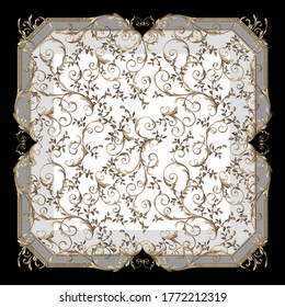 Classic Traditional baroque print for textile design and scarves. Traditional ornate baroque print