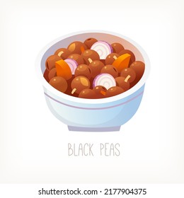 Classic Traditional Dish Of British Street Food. Black Peas. Roasted Purple Podded Peas. Vector Image Good For Menu, Bodega Posters, Shop Labels Or Packaging Designs. 