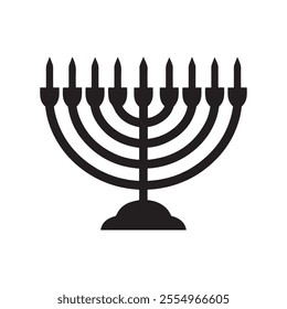 Classic traditional Menorah Silhouette vector Design with Hanukkah Candle Holder Illustration on white background 