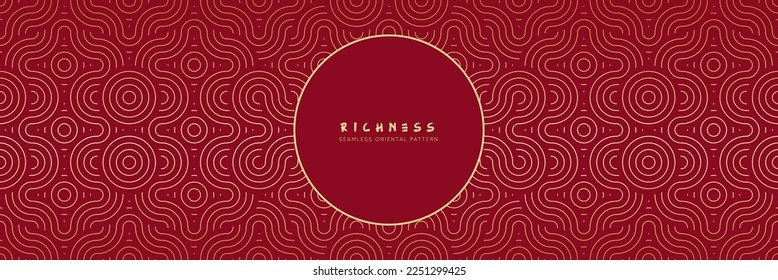 Classic traditional seamless pattern in vector. Royal red color and wavy oriental pattern design. Chinese texture for repeatable geometric decorations.