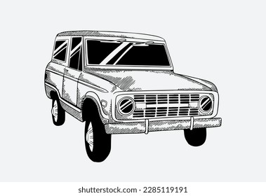 classic transportation car of sketch ink drawing for vintage car poster 