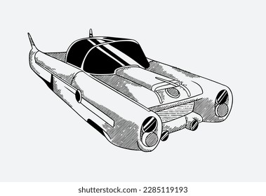 classic transportation car of sketch ink drawing for vintage car poster 