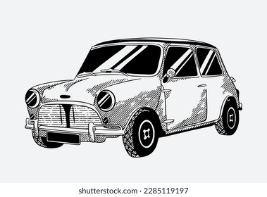 classic transportation car of sketch ink drawing for vintage car poster 