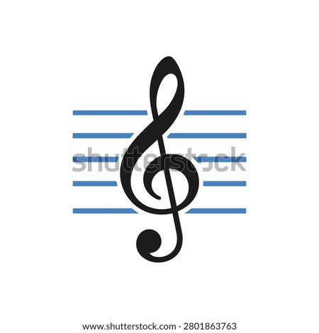 Classic treble clef with music staff icon vector illustration. Musical note melody silhouette isolated on white background for song and audio design.