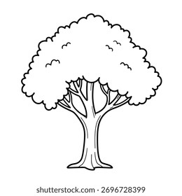 La forma clásica del árbol se destaca con un notable estilo de silueta negra.