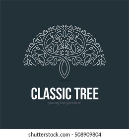 CLASSIC TREE LOGO LINE ART TEMPLATE SYMBOL EMBLEM SIGN