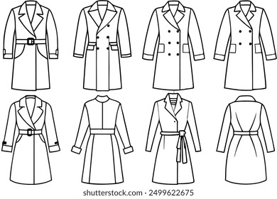 Classic trench coat line art essential fashion piece for wardrobe illustration