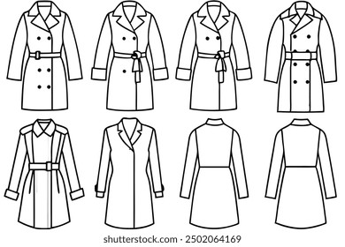 Classic trench coat line art versatile coat for every season illustration