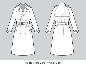 Classic trench coat with raglan sleeves and belt .