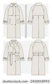 Classic trench coat technical sketch. Vector illustration.