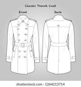Classic Trench Coat Vector Fashion Detailed Scheme