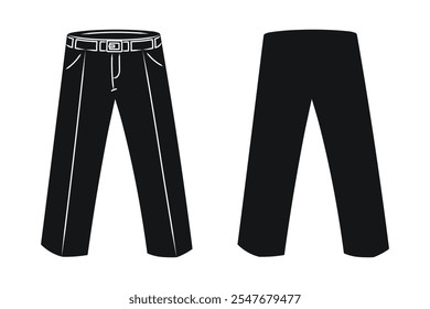 Classic trousers with belt, male wardrobe, black silhouette