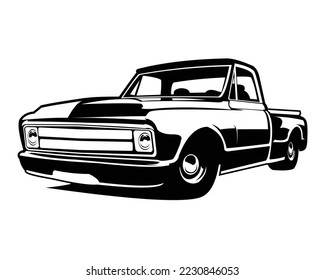 classic truck c10 silhouette performing from the side isolated on white background. best for badges, logos, emblems, icons, and for the trucking industry.