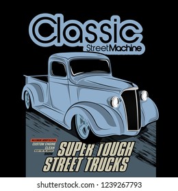 Classic truck custom, vector car illustrations