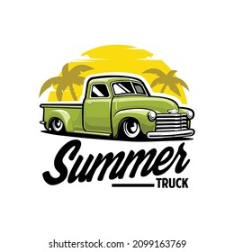 Classic Truck Hot Rod Vector Illustration Isolated In Summer Concept. Best For Classic Car Enthusiast Illustration