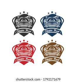 Classic truck illustration or vintage or retro car logo design. vintage style.EPS 10