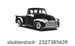 Classic truck vector graphic black and white.
