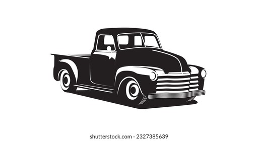 Classic truck vector graphic black and white. svg
