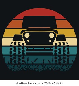 Classic Truck Vintage Pickup Truck Forest Mountain Retro Sunset Vector Graphics