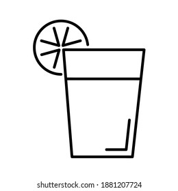 Classic Tumbler of Lemonade and Juice with Slice of Lime. Flat Icon in Outline Design. Black Stroke. Pictogram for Website Vector eps10.