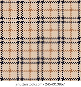 Classic tweed plaid style pattern. Geometric check print in beige and blue color. Classical English background Glen plaid for textile fashion design.