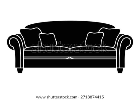 Classic two-seater couch, sofa with cushions, comfortable furniture, living room decor, home interior