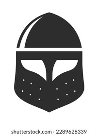 Classic type of helmets for fighters and crusaders. Battle and fight armory and protective masks. Medieval or ancient warrior or knight equipment isolated monochrome icon. Vector in flat style