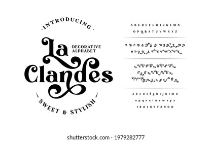 Classic Typography Minimal Fashion Designs. Typeface modern serif fonts and numbers. Elegant stylish alphabet letters font, ligatures, and number. 