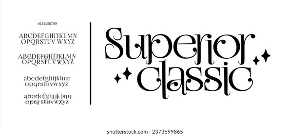 Classic Typography Minimal Fashion Designs. Typeface modern serif fonts and numbers. Elegant stylish alphabet letters font, ligatures, and vector