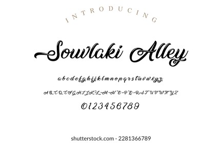 Classic typography serif font. Uppercase, lowercase, ligatures, ampersand, alternate, and number. Vector illustration word. Lettering Minimal Fashion Designs Romance Elegant.