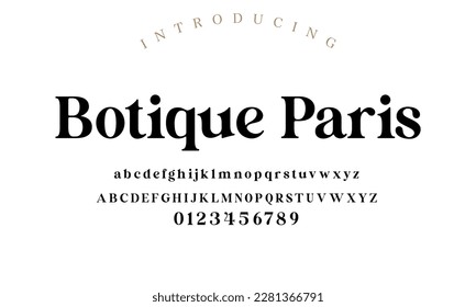 Classic typography serif font. Uppercase, lowercase, ligatures, ampersand, alternate, and number. Vector illustration word. Lettering Minimal Fashion Designs Romance Elegant.