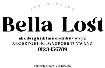 Classic typography serif font. Uppercase, lowercase, ligatures, ampersand, alternate, and number. Vector illustration word. Lettering Minimal Fashion Designs Romance Elegant.