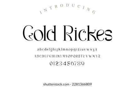 Classic typography serif font. Uppercase, lowercase, ligatures, ampersand, alternate, and number. Vector illustration word. Lettering Minimal Fashion Designs Romance Elegant.
