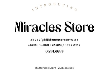 Letra serif clásica de tipografía. Mayúsculas, minúsculas, ligaduras, ampersand, alternancia y número. Palabra de ilustración vectorial. La Moda Minimal Que Deja Leer Diseña El Romance Elegante.