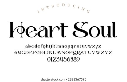 Classic typography serif font. Uppercase, lowercase, ligatures, ampersand, alternate, and number. Vector illustration word. Lettering Minimal Fashion Designs Romance Elegant.