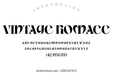 Classic typography serif font. Uppercase, lowercase, ligatures, ampersand, alternate, and number. Vector illustration word. Lettering Minimal Fashion Designs Romance Elegant.