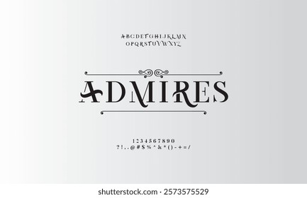 Classic typography serif font. Uppercase, lowercase, ligatures, ampersand, alternate, and number. Vector illustration word. Lettering Minimal Fashion Designs Romance Elegant.